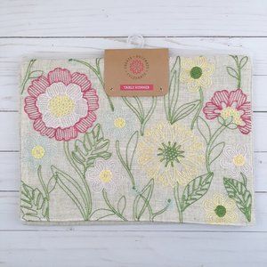 Embroidered Table Runner Flower Garden Floral 14x70